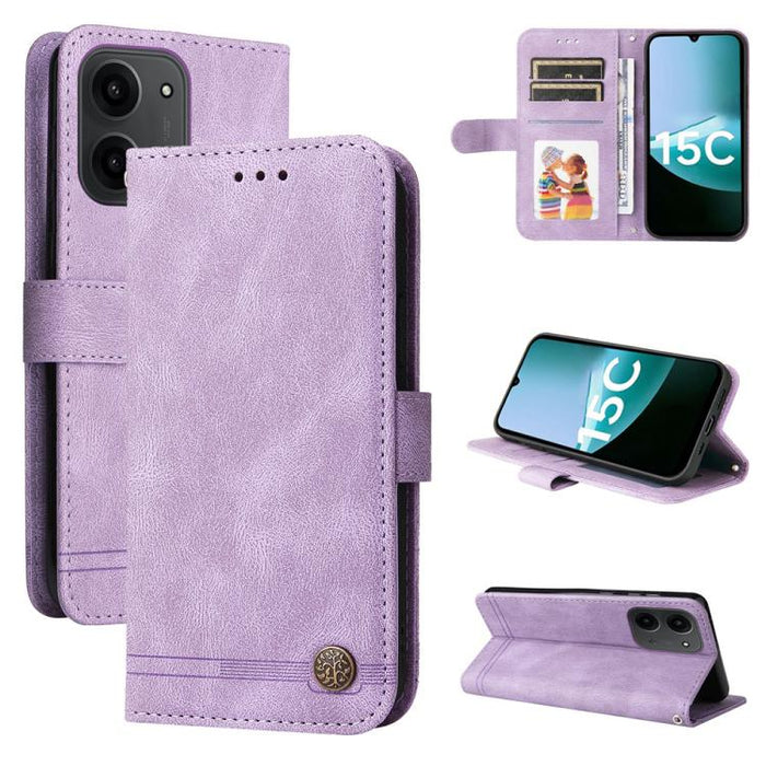 Funda de cuero para teléfono con botones de metal y diseño de árbol de la vida Skin Feel, For Redmi 15a 5G, For Redmi Turbo 5 Max 5G / Poco X8 Pro Max 5G, For Redmi Turbo 5 5G / Poco X8 Pro 5G, For Redmi Note 15 Pro+ 5G 163.3mm / Poco M8 Pro 5G        ...