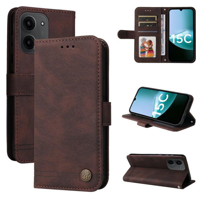 Funda de cuero para teléfono con botones de metal y diseño de árbol de la vida Skin Feel, For Redmi 15a 5G, For Redmi Turbo 5 Max 5G / Poco X8 Pro Max 5G, For Redmi Turbo 5 5G / Poco X8 Pro 5G, For Redmi Note 15 Pro+ 5G 163.3mm / Poco M8 Pro 5G        ...