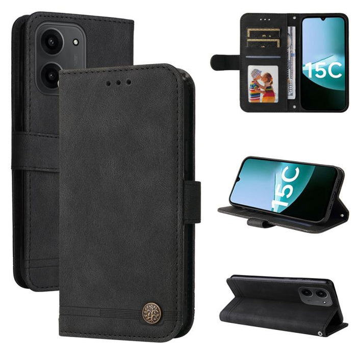 Funda de cuero para teléfono con botones de metal y diseño de árbol de la vida Skin Feel, For Redmi 15a 5G, For Redmi Turbo 5 Max 5G / Poco X8 Pro Max 5G, For Redmi Turbo 5 5G / Poco X8 Pro 5G, For Redmi Note 15 Pro+ 5G 163.3mm / Poco M8 Pro 5G        ...