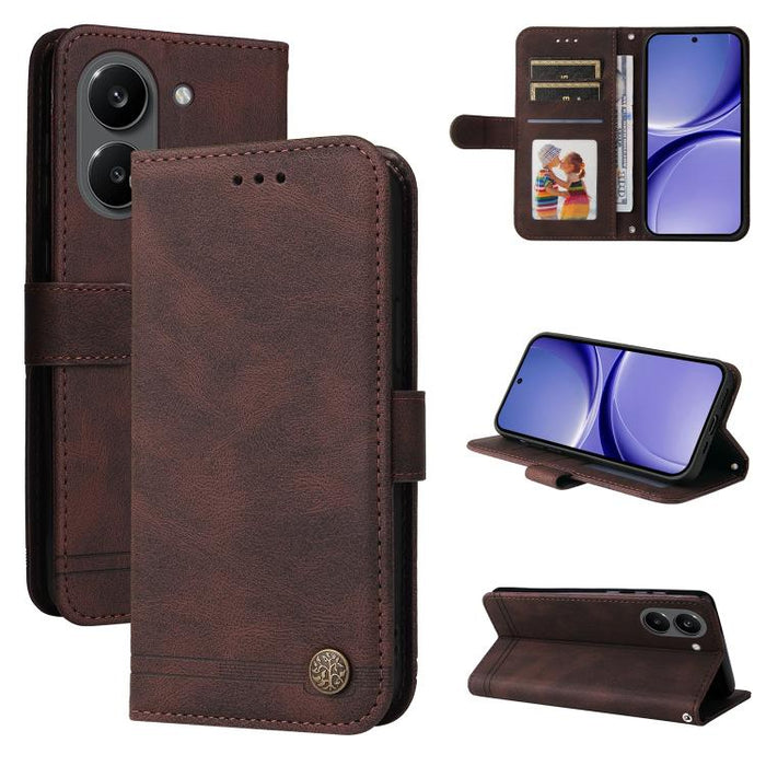 Funda de cuero para teléfono con botones de metal y diseño de árbol de la vida Skin Feel, For Redmi 15a 5G, For Redmi Turbo 5 Max 5G / Poco X8 Pro Max 5G, For Redmi Turbo 5 5G / Poco X8 Pro 5G, For Redmi Note 15 Pro+ 5G 163.3mm / Poco M8 Pro 5G        ...
