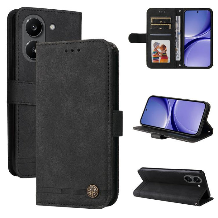 Funda de cuero para teléfono con botones de metal y diseño de árbol de la vida Skin Feel, For Redmi 15a 5G, For Redmi Turbo 5 Max 5G / Poco X8 Pro Max 5G, For Redmi Turbo 5 5G / Poco X8 Pro 5G, For Redmi Note 15 Pro+ 5G 163.3mm / Poco M8 Pro 5G        ...