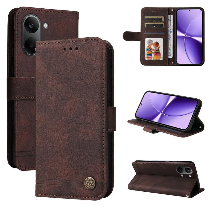 Funda de cuero para teléfono con botones de metal y diseño de árbol de la vida Skin Feel, For Redmi 15a 5G, For Redmi Turbo 5 Max 5G / Poco X8 Pro Max 5G, For Redmi Turbo 5 5G / Poco X8 Pro 5G, For Redmi Note 15 Pro+ 5G 163.3mm / Poco M8 Pro 5G        ...