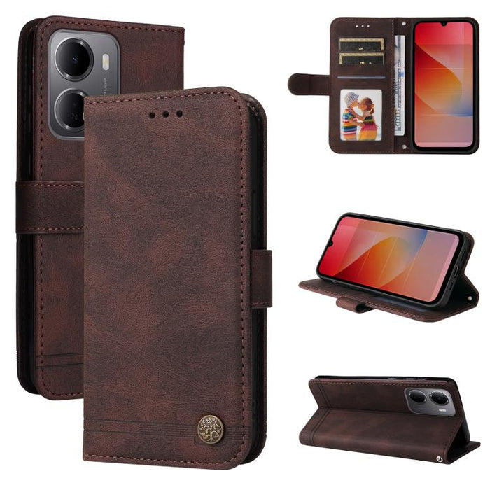 Funda de cuero para teléfono con botones de metal y diseño de árbol de la vida Skin Feel, For Redmi 15a 5G, For Redmi Turbo 5 Max 5G / Poco X8 Pro Max 5G, For Redmi Turbo 5 5G / Poco X8 Pro 5G, For Redmi Note 15 Pro+ 5G 163.3mm / Poco M8 Pro 5G        ...