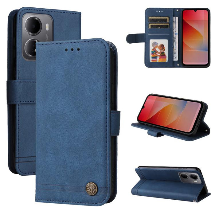 Funda de cuero para teléfono con botones de metal y diseño de árbol de la vida Skin Feel, For Redmi 15a 5G, For Redmi Turbo 5 Max 5G / Poco X8 Pro Max 5G, For Redmi Turbo 5 5G / Poco X8 Pro 5G, For Redmi Note 15 Pro+ 5G 163.3mm / Poco M8 Pro 5G        ...