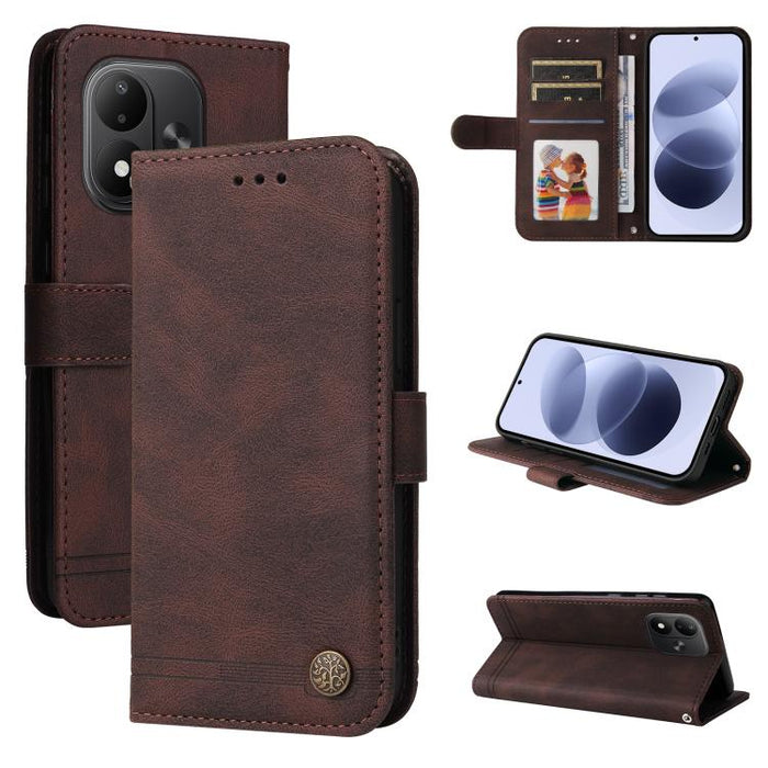 Funda de cuero para teléfono con botones de metal y diseño de árbol de la vida Skin Feel, For Redmi 15a 5G, For Redmi Turbo 5 Max 5G / Poco X8 Pro Max 5G, For Redmi Turbo 5 5G / Poco X8 Pro 5G, For Redmi Note 15 Pro+ 5G 163.3mm / Poco M8 Pro 5G        ...
