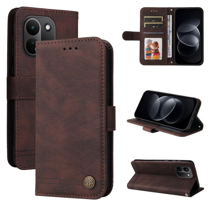 Funda de cuero para teléfono con botones de metal y diseño de árbol de la vida Skin Feel, For Redmi 15a 5G, For Redmi Turbo 5 Max 5G / Poco X8 Pro Max 5G, For Redmi Turbo 5 5G / Poco X8 Pro 5G, For Redmi Note 15 Pro+ 5G 163.3mm / Poco M8 Pro 5G        ...