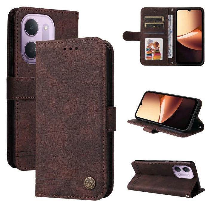 Funda de cuero para teléfono con botones de metal y diseño de árbol de la vida Skin Feel, For Redmi 15a 5G, For Redmi Turbo 5 Max 5G / Poco X8 Pro Max 5G, For Redmi Turbo 5 5G / Poco X8 Pro 5G, For Redmi Note 15 Pro+ 5G 163.3mm / Poco M8 Pro 5G        ...