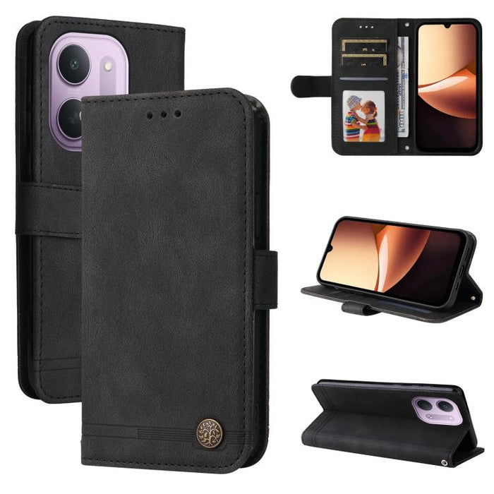Funda de cuero para teléfono con botones de metal y diseño de árbol de la vida Skin Feel, For Redmi 15a 5G, For Redmi Turbo 5 Max 5G / Poco X8 Pro Max 5G, For Redmi Turbo 5 5G / Poco X8 Pro 5G, For Redmi Note 15 Pro+ 5G 163.3mm / Poco M8 Pro 5G        ...