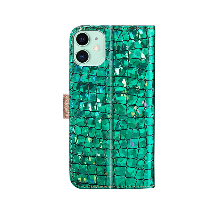 Estuche de cuero con tapa horizontal con textura de cocodrilo a juego con polvo de brillo láser con ranuras para tarjetas y soporte y billetera, For iPhone 12 mini, For iPhone 12 Pro Max, For Samsung Galaxy Note20, For Samsung Galaxy Note20 Ultra      ...