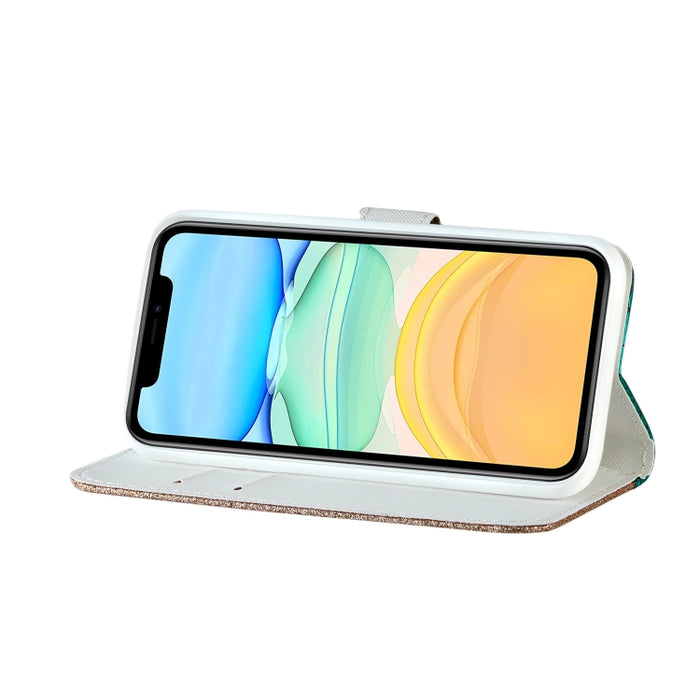 Estuche de cuero con tapa horizontal con textura de cocodrilo a juego con polvo de brillo láser con ranuras para tarjetas y soporte y billetera, For iPhone 12 mini, For iPhone 12 Pro Max, For Samsung Galaxy Note20, For Samsung Galaxy Note20 Ultra      ...