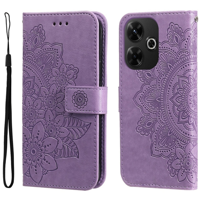 Funda para teléfono de cuero con estampado de flores de siete pétalos, For Redmi Note 14 4G 163.25mm Global, For Redmi Note 14 5G, For Redmi Note 14 Pro 5G / Note 14 Pro+ 5G, For Redmi 14C 4G, For Redmi K70 Ultra, For Redmi 13 4G / Redmi Note 13R