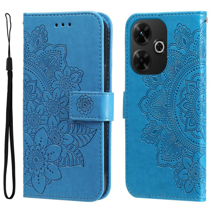 Funda para teléfono de cuero con estampado de flores de siete pétalos, For Redmi Note 14 4G 163.25mm Global, For Redmi Note 14 5G, For Redmi Note 14 Pro 5G / Note 14 Pro+ 5G, For Redmi 14C 4G, For Redmi K70 Ultra, For Redmi 13 4G / Redmi Note 13R
