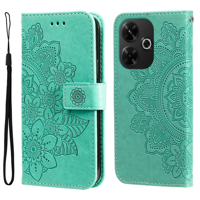 Funda para teléfono de cuero con estampado de flores de siete pétalos, For Redmi Note 14 4G 163.25mm Global, For Redmi Note 14 5G, For Redmi Note 14 Pro 5G / Note 14 Pro+ 5G, For Redmi 14C 4G, For Redmi K70 Ultra, For Redmi 13 4G / Redmi Note 13R