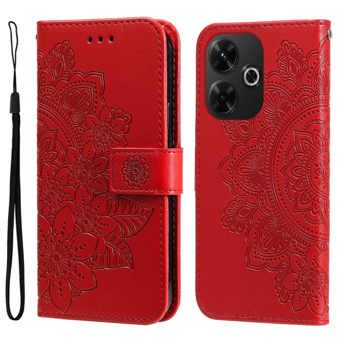 Funda para teléfono de cuero con estampado de flores de siete pétalos, For Redmi Note 14 4G 163.25mm Global, For Redmi Note 14 5G, For Redmi Note 14 Pro 5G / Note 14 Pro+ 5G, For Redmi 14C 4G, For Redmi K70 Ultra, For Redmi 13 4G / Redmi Note 13R