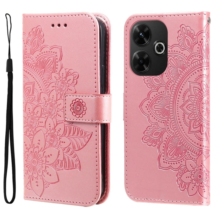 Funda para teléfono de cuero con estampado de flores de siete pétalos, For Redmi Note 14 4G 163.25mm Global, For Redmi Note 14 5G, For Redmi Note 14 Pro 5G / Note 14 Pro+ 5G, For Redmi 14C 4G, For Redmi K70 Ultra, For Redmi 13 4G / Redmi Note 13R