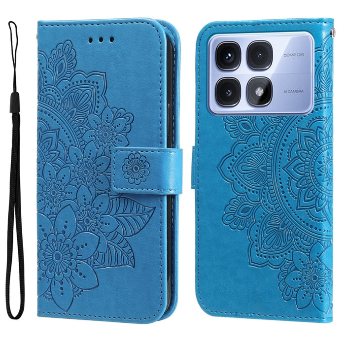 Funda para teléfono de cuero con estampado de flores de siete pétalos, For Redmi Note 14 4G 163.25mm Global, For Redmi Note 14 5G, For Redmi Note 14 Pro 5G / Note 14 Pro+ 5G, For Redmi 14C 4G, For Redmi K70 Ultra, For Redmi 13 4G / Redmi Note 13R