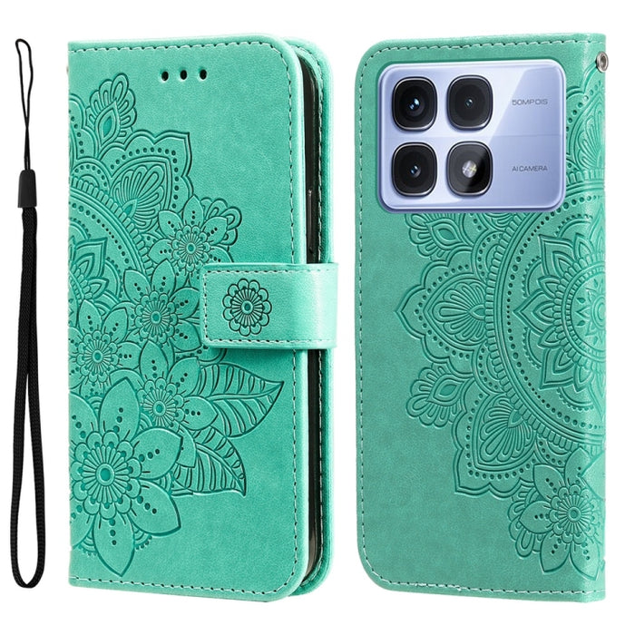 Funda para teléfono de cuero con estampado de flores de siete pétalos, For Redmi Note 14 4G 163.25mm Global, For Redmi Note 14 5G, For Redmi Note 14 Pro 5G / Note 14 Pro+ 5G, For Redmi 14C 4G, For Redmi K70 Ultra, For Redmi 13 4G / Redmi Note 13R