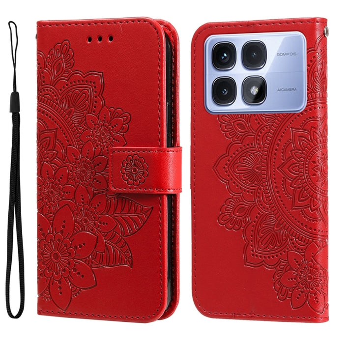 Funda para teléfono de cuero con estampado de flores de siete pétalos, For Redmi Note 14 4G 163.25mm Global, For Redmi Note 14 5G, For Redmi Note 14 Pro 5G / Note 14 Pro+ 5G, For Redmi 14C 4G, For Redmi K70 Ultra, For Redmi 13 4G / Redmi Note 13R