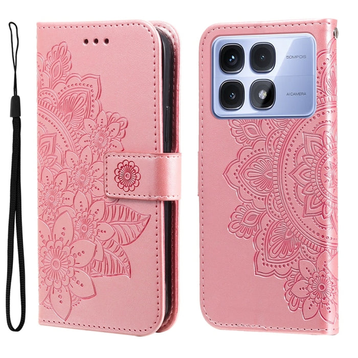 Funda para teléfono de cuero con estampado de flores de siete pétalos, For Redmi Note 14 4G 163.25mm Global, For Redmi Note 14 5G, For Redmi Note 14 Pro 5G / Note 14 Pro+ 5G, For Redmi 14C 4G, For Redmi K70 Ultra, For Redmi 13 4G / Redmi Note 13R