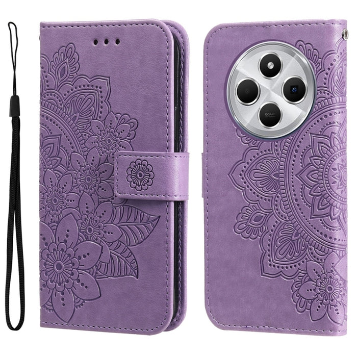 Funda para teléfono de cuero con estampado de flores de siete pétalos, For Redmi Note 14 4G 163.25mm Global, For Redmi Note 14 5G, For Redmi Note 14 Pro 5G / Note 14 Pro+ 5G, For Redmi 14C 4G, For Redmi K70 Ultra, For Redmi 13 4G / Redmi Note 13R
