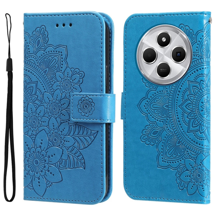 Funda para teléfono de cuero con estampado de flores de siete pétalos, For Redmi Note 14 4G 163.25mm Global, For Redmi Note 14 5G, For Redmi Note 14 Pro 5G / Note 14 Pro+ 5G, For Redmi 14C 4G, For Redmi K70 Ultra, For Redmi 13 4G / Redmi Note 13R