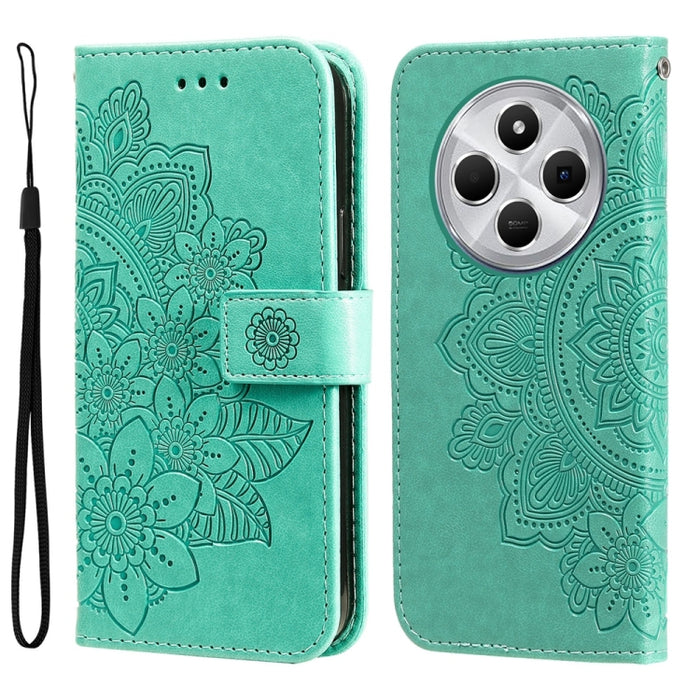 Funda para teléfono de cuero con estampado de flores de siete pétalos, For Redmi Note 14 4G 163.25mm Global, For Redmi Note 14 5G, For Redmi Note 14 Pro 5G / Note 14 Pro+ 5G, For Redmi 14C 4G, For Redmi K70 Ultra, For Redmi 13 4G / Redmi Note 13R