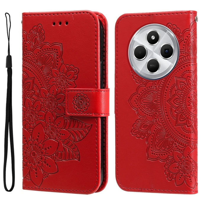 Funda para teléfono de cuero con estampado de flores de siete pétalos, For Redmi Note 14 4G 163.25mm Global, For Redmi Note 14 5G, For Redmi Note 14 Pro 5G / Note 14 Pro+ 5G, For Redmi 14C 4G, For Redmi K70 Ultra, For Redmi 13 4G / Redmi Note 13R