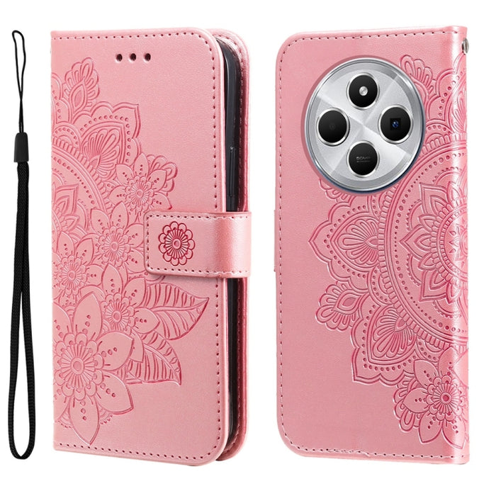 Funda para teléfono de cuero con estampado de flores de siete pétalos, For Redmi Note 14 4G 163.25mm Global, For Redmi Note 14 5G, For Redmi Note 14 Pro 5G / Note 14 Pro+ 5G, For Redmi 14C 4G, For Redmi K70 Ultra, For Redmi 13 4G / Redmi Note 13R