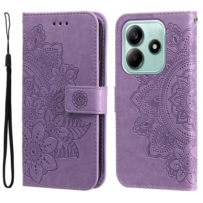 Funda para teléfono de cuero con estampado de flores de siete pétalos, For Redmi Note 14 4G 163.25mm Global, For Redmi Note 14 5G, For Redmi Note 14 Pro 5G / Note 14 Pro+ 5G, For Redmi 14C 4G, For Redmi K70 Ultra, For Redmi 13 4G / Redmi Note 13R