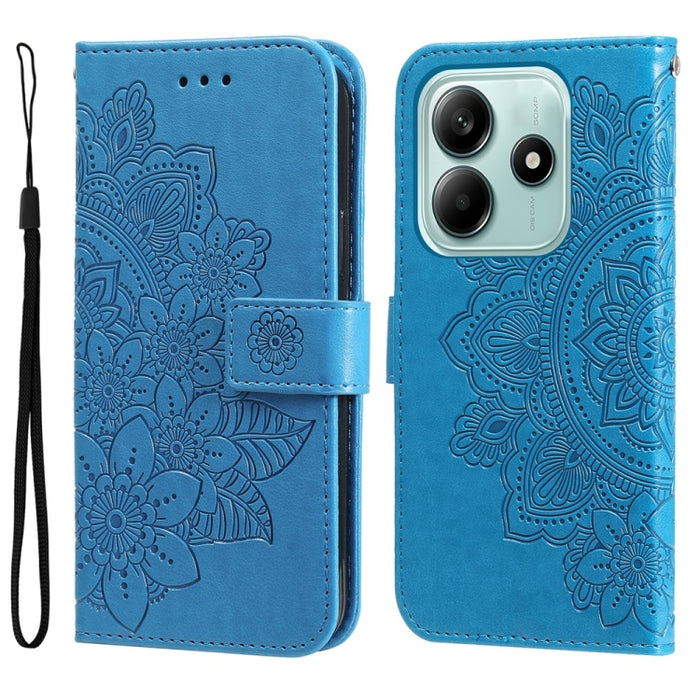Funda para teléfono de cuero con estampado de flores de siete pétalos, For Redmi Note 14 4G 163.25mm Global, For Redmi Note 14 5G, For Redmi Note 14 Pro 5G / Note 14 Pro+ 5G, For Redmi 14C 4G, For Redmi K70 Ultra, For Redmi 13 4G / Redmi Note 13R