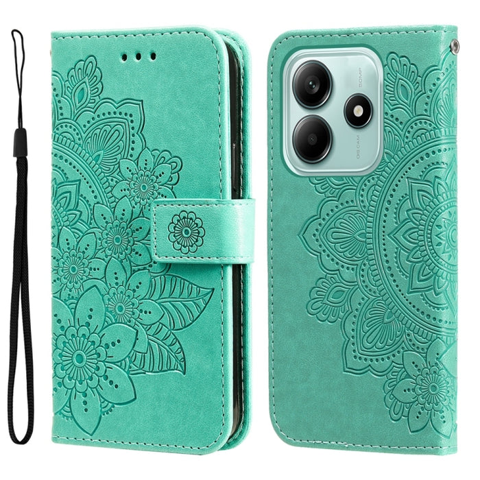 Funda para teléfono de cuero con estampado de flores de siete pétalos, For Redmi Note 14 4G 163.25mm Global, For Redmi Note 14 5G, For Redmi Note 14 Pro 5G / Note 14 Pro+ 5G, For Redmi 14C 4G, For Redmi K70 Ultra, For Redmi 13 4G / Redmi Note 13R