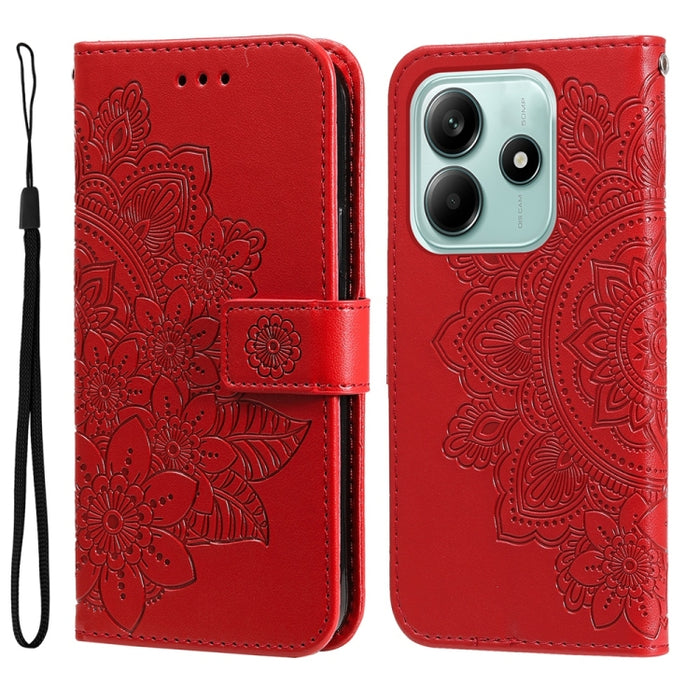 Funda para teléfono de cuero con estampado de flores de siete pétalos, For Redmi Note 14 4G 163.25mm Global, For Redmi Note 14 5G, For Redmi Note 14 Pro 5G / Note 14 Pro+ 5G, For Redmi 14C 4G, For Redmi K70 Ultra, For Redmi 13 4G / Redmi Note 13R