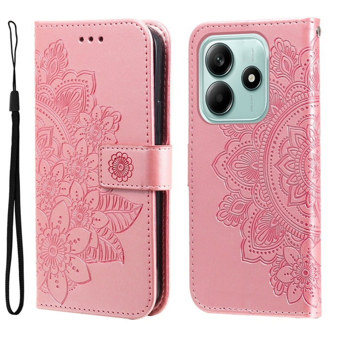 Funda para teléfono de cuero con estampado de flores de siete pétalos, For Redmi Note 14 4G 163.25mm Global, For Redmi Note 14 5G, For Redmi Note 14 Pro 5G / Note 14 Pro+ 5G, For Redmi 14C 4G, For Redmi K70 Ultra, For Redmi 13 4G / Redmi Note 13R