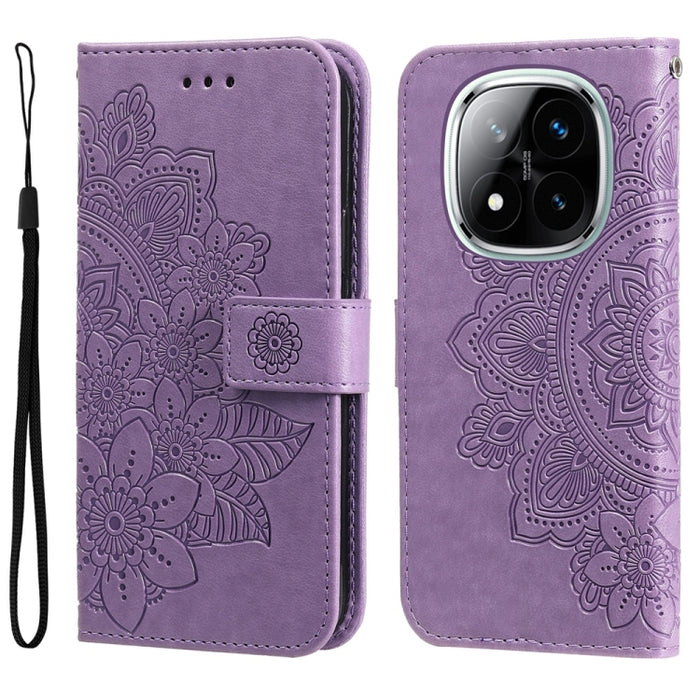 Funda para teléfono de cuero con estampado de flores de siete pétalos, For Redmi Note 14 4G 163.25mm Global, For Redmi Note 14 5G, For Redmi Note 14 Pro 5G / Note 14 Pro+ 5G, For Redmi 14C 4G, For Redmi K70 Ultra, For Redmi 13 4G / Redmi Note 13R