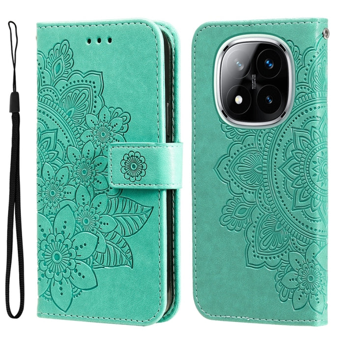 Funda para teléfono de cuero con estampado de flores de siete pétalos, For Redmi Note 14 4G 163.25mm Global, For Redmi Note 14 5G, For Redmi Note 14 Pro 5G / Note 14 Pro+ 5G, For Redmi 14C 4G, For Redmi K70 Ultra, For Redmi 13 4G / Redmi Note 13R