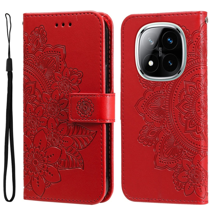 Funda para teléfono de cuero con estampado de flores de siete pétalos, For Redmi Note 14 4G 163.25mm Global, For Redmi Note 14 5G, For Redmi Note 14 Pro 5G / Note 14 Pro+ 5G, For Redmi 14C 4G, For Redmi K70 Ultra, For Redmi 13 4G / Redmi Note 13R