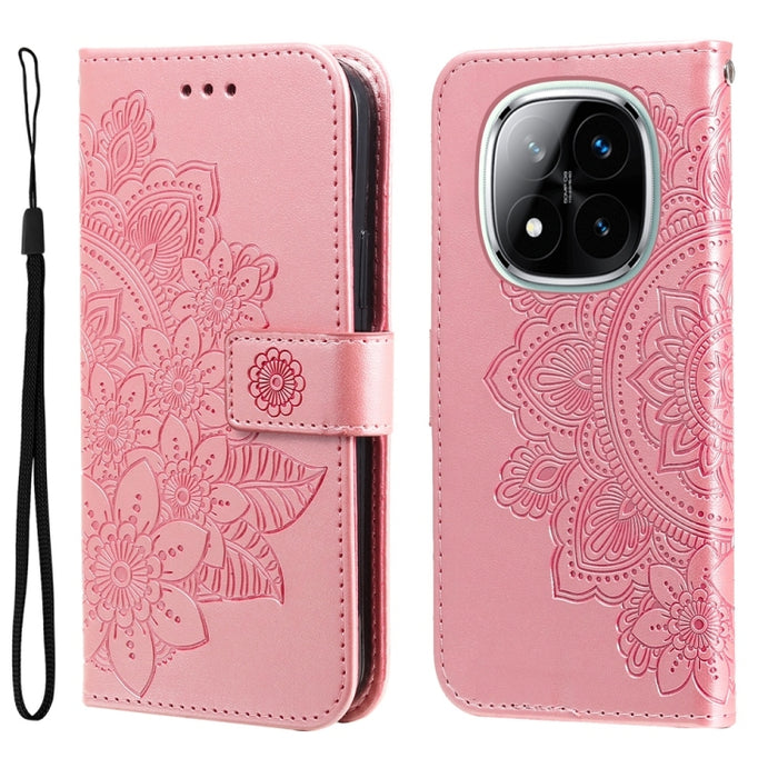 Funda para teléfono de cuero con estampado de flores de siete pétalos, For Redmi Note 14 4G 163.25mm Global, For Redmi Note 14 5G, For Redmi Note 14 Pro 5G / Note 14 Pro+ 5G, For Redmi 14C 4G, For Redmi K70 Ultra, For Redmi 13 4G / Redmi Note 13R