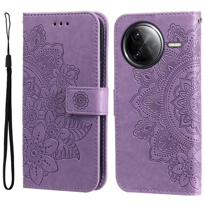Funda para teléfono de cuero con estampado de flores de siete pétalos, For Redmi Note 14 4G 163.25mm Global, For Redmi Note 14 5G, For Redmi Note 14 Pro 5G / Note 14 Pro+ 5G, For Redmi 14C 4G, For Redmi K70 Ultra, For Redmi 13 4G / Redmi Note 13R