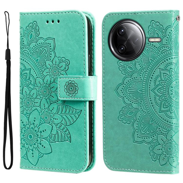 Funda para teléfono de cuero con estampado de flores de siete pétalos, For Redmi Note 14 4G 163.25mm Global, For Redmi Note 14 5G, For Redmi Note 14 Pro 5G / Note 14 Pro+ 5G, For Redmi 14C 4G, For Redmi K70 Ultra, For Redmi 13 4G / Redmi Note 13R