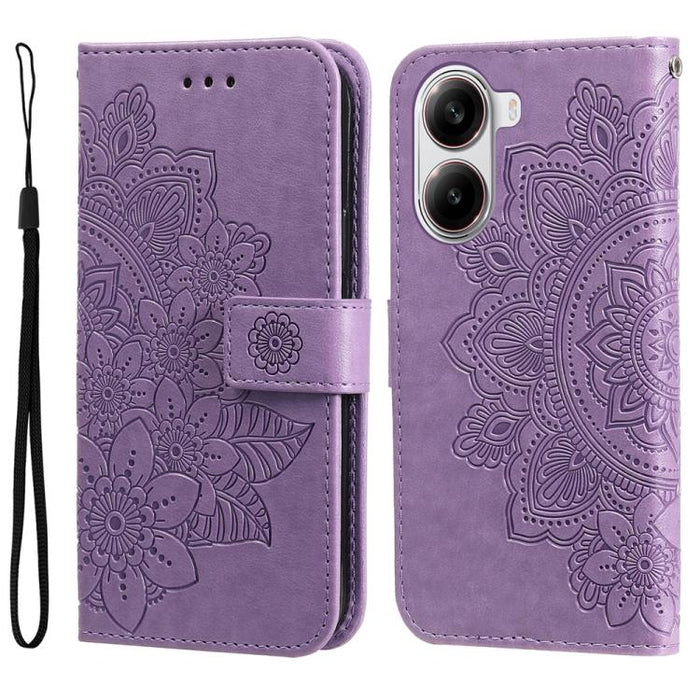 Funda para teléfono de cuero con estampado de flores de siete pétalos, For Redmi Note 14 4G 163.25mm Global, For Redmi Note 14 5G, For Redmi Note 14 Pro 5G / Note 14 Pro+ 5G, For Redmi 14C 4G, For Redmi K70 Ultra, For Redmi 13 4G / Redmi Note 13R