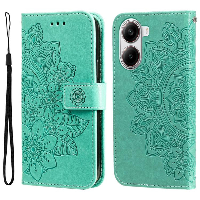 Funda para teléfono de cuero con estampado de flores de siete pétalos, For Redmi Note 14 4G 163.25mm Global, For Redmi Note 14 5G, For Redmi Note 14 Pro 5G / Note 14 Pro+ 5G, For Redmi 14C 4G, For Redmi K70 Ultra, For Redmi 13 4G / Redmi Note 13R
