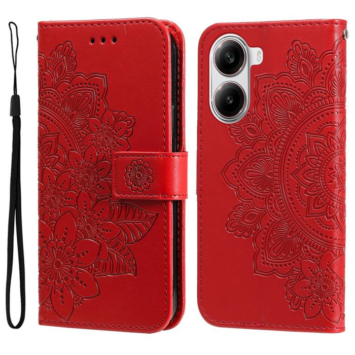 Funda para teléfono de cuero con estampado de flores de siete pétalos, For Redmi Note 14 4G 163.25mm Global, For Redmi Note 14 5G, For Redmi Note 14 Pro 5G / Note 14 Pro+ 5G, For Redmi 14C 4G, For Redmi K70 Ultra, For Redmi 13 4G / Redmi Note 13R