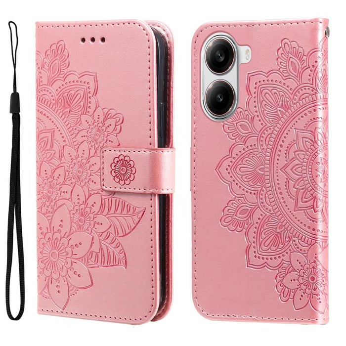 Funda para teléfono de cuero con estampado de flores de siete pétalos, For Redmi Note 14 4G 163.25mm Global, For Redmi Note 14 5G, For Redmi Note 14 Pro 5G / Note 14 Pro+ 5G, For Redmi 14C 4G, For Redmi K70 Ultra, For Redmi 13 4G / Redmi Note 13R