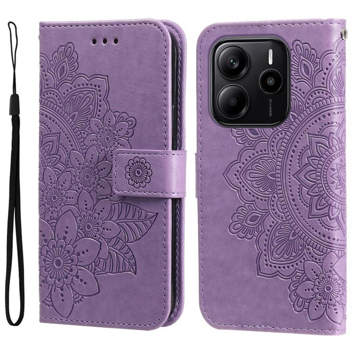 Funda para teléfono de cuero con estampado de flores de siete pétalos, For Redmi Note 14 4G 163.25mm Global, For Redmi Note 14 5G, For Redmi Note 14 Pro 5G / Note 14 Pro+ 5G, For Redmi 14C 4G, For Redmi K70 Ultra, For Redmi 13 4G / Redmi Note 13R