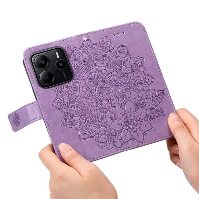 Funda para teléfono de cuero con estampado de flores de siete pétalos, For Redmi Note 14 4G 163.25mm Global, For Redmi Note 14 5G, For Redmi Note 14 Pro 5G / Note 14 Pro+ 5G, For Redmi 14C 4G, For Redmi K70 Ultra, For Redmi 13 4G / Redmi Note 13R
