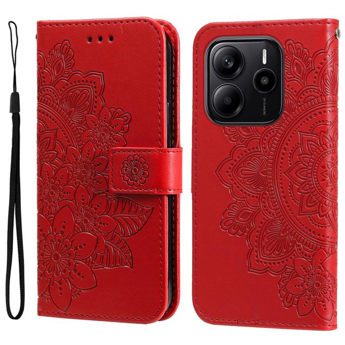 Funda para teléfono de cuero con estampado de flores de siete pétalos, For Redmi Note 14 4G 163.25mm Global, For Redmi Note 14 5G, For Redmi Note 14 Pro 5G / Note 14 Pro+ 5G, For Redmi 14C 4G, For Redmi K70 Ultra, For Redmi 13 4G / Redmi Note 13R