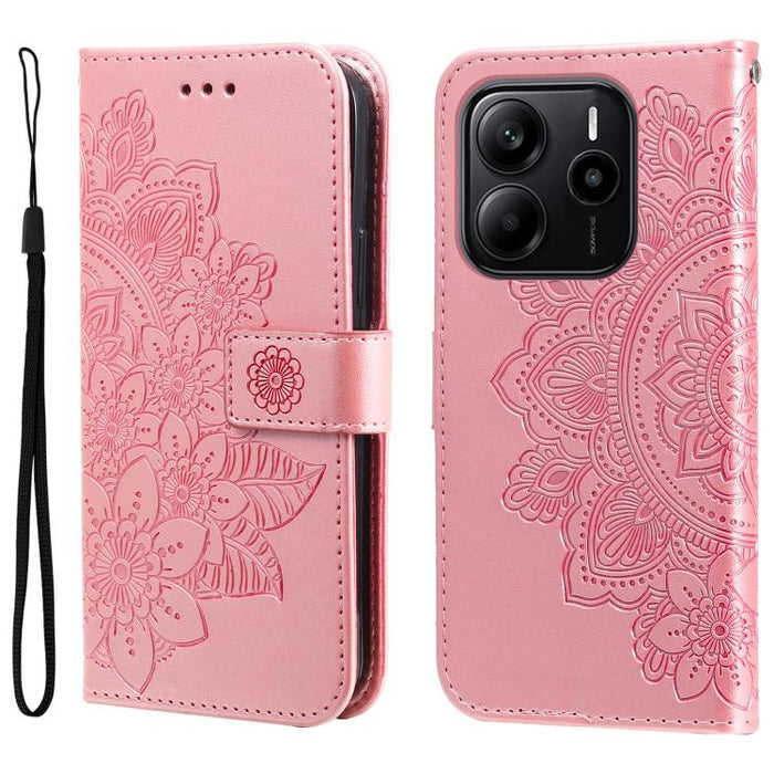 Funda para teléfono de cuero con estampado de flores de siete pétalos, For Redmi Note 14 4G 163.25mm Global, For Redmi Note 14 5G, For Redmi Note 14 Pro 5G / Note 14 Pro+ 5G, For Redmi 14C 4G, For Redmi K70 Ultra, For Redmi 13 4G / Redmi Note 13R