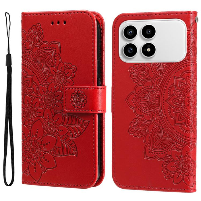 Funda para teléfono de cuero con estampado de flores de siete pétalos, For Redmi 15a 5G, For Redmi Turbo 5 Max 5G / Poco X8 Pro Max 5G, For Redmi Turbo 5 5G / Poco X8 Pro 5G, For Redmi Note 15 Pro+ 5G 163.3mm / Poco M8 Pro 5G                           ...