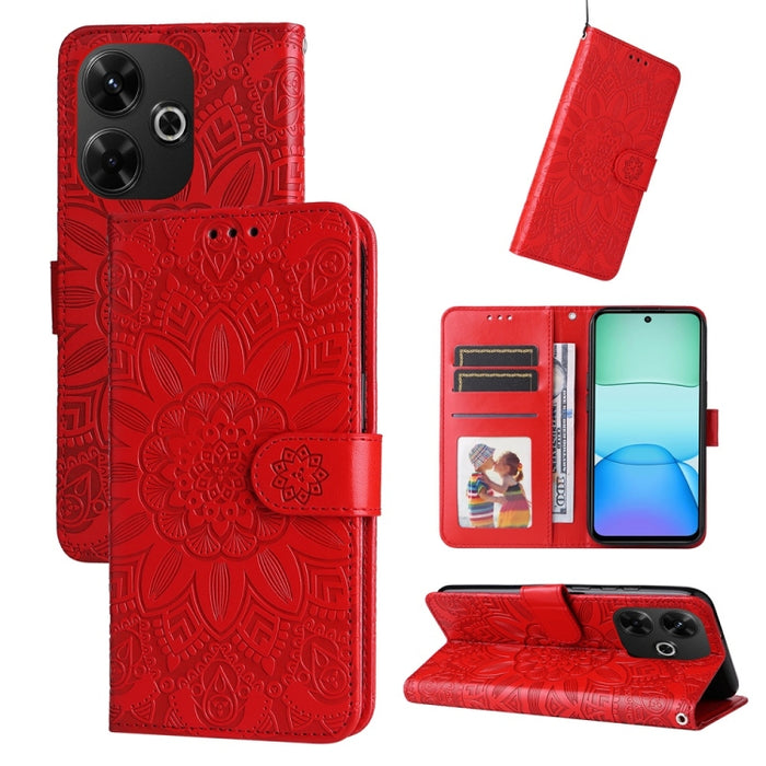 Funda para teléfono de piel con girasoles en relieve, For Redmi Note 14 4G 163.25mm Global, For Redmi Note 14 5G, For Redmi Note 14 Pro 5G / Note 14 Pro+ 5G, For Redmi 14C 4G, For Redmi K70 Ultra, For Redmi 13 4G / Redmi Note 13R