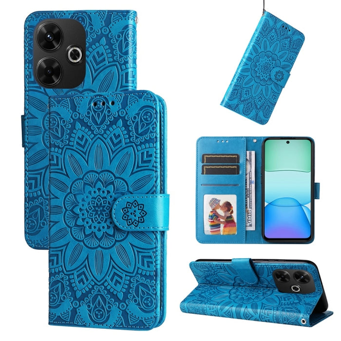 Funda para teléfono de piel con girasoles en relieve, For Redmi Note 14 4G 163.25mm Global, For Redmi Note 14 5G, For Redmi Note 14 Pro 5G / Note 14 Pro+ 5G, For Redmi 14C 4G, For Redmi K70 Ultra, For Redmi 13 4G / Redmi Note 13R